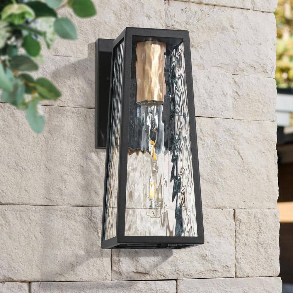 Lnc Modern Textured Black 1-light Outdoor Wall Sconce Industrial Square 