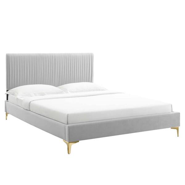 MODWAY Peyton Performance Velvet Light Gray Queen Platform Bed