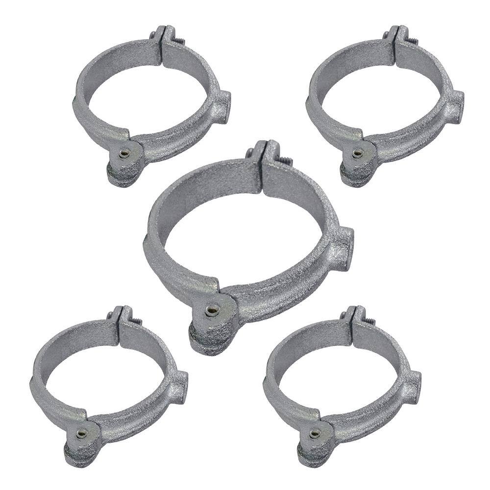 The Plumber's Choice 4 in. Hinged Split Ring Pipe Hanger, Galvanized Iron Clamp with 7/8 in. Rod Fitting, for Suspending Tubing (5-Pack)