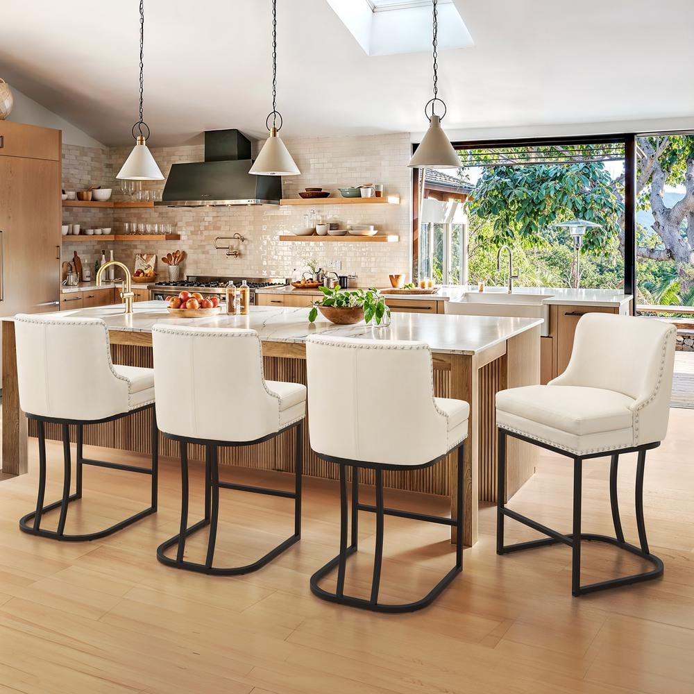 Aurora 26 in. Ivory Faux Leather Upholstered Counter Height Bar Stool with Double Cushion Counter Stool Set of 4 price history on PriceWatchPro