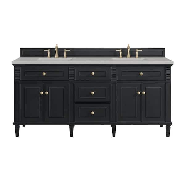 James Martin Vanities Lorelai 72.0 in. W x 23.5 in. D x 34.06 in. H Double Sink Bathroom Vanity in Black Onyx with Eternal Serena Quartz Top