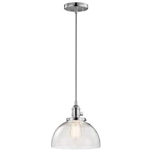 Avery 10.25 in. 1-Light Chrome Farmhouse Shaded Kitchen Goblet Mini Pendant Light with Clear Seeded Glass