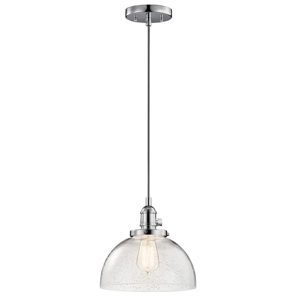 KICHLER Avery 10.25 in. 1-Light Chrome Farmhouse Shaded Kitchen Goblet Mini Pendant Light with Clear Seeded Glass