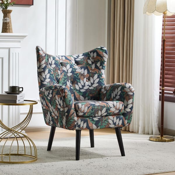 CHRISTOPHER KNIGHT HOME Seigfried Multi Green Leaves Polyester Fabric Wingback Tufted Arm Chair