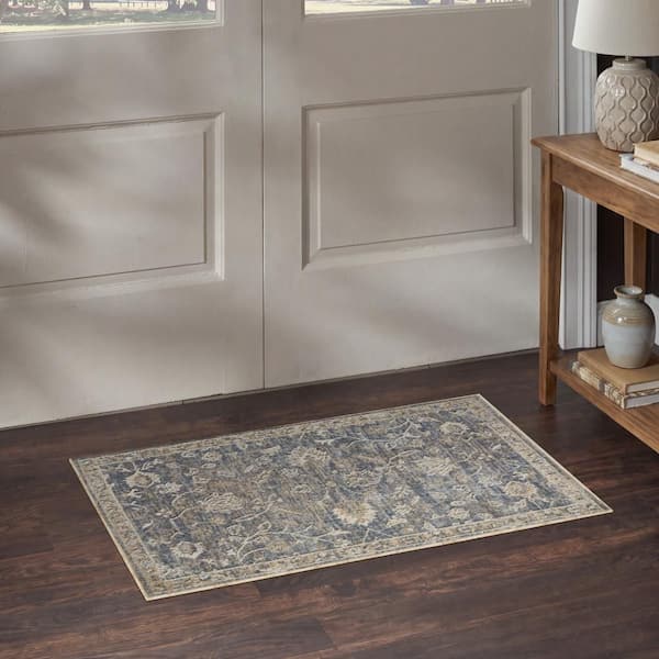 Harbor Blue 2 ft. x 4 ft. Floral Traditional Area Rug