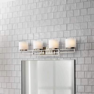 Home Decorators Collection Tustna 4-Light Brushed Nickel Bathroom Vanity Light with Opal Glass Shades 20367-001