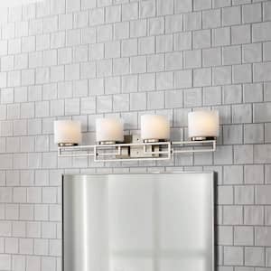 Tustna 4-Light Brushed Nickel Bathroom Vanity Light with Opal Glass Shades