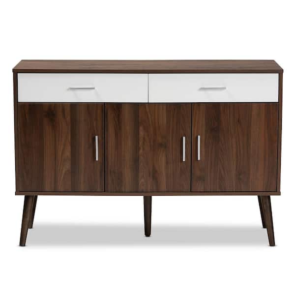 Baxton Studio Leena Walnut Brown and White Sideboard with 2-Drawer