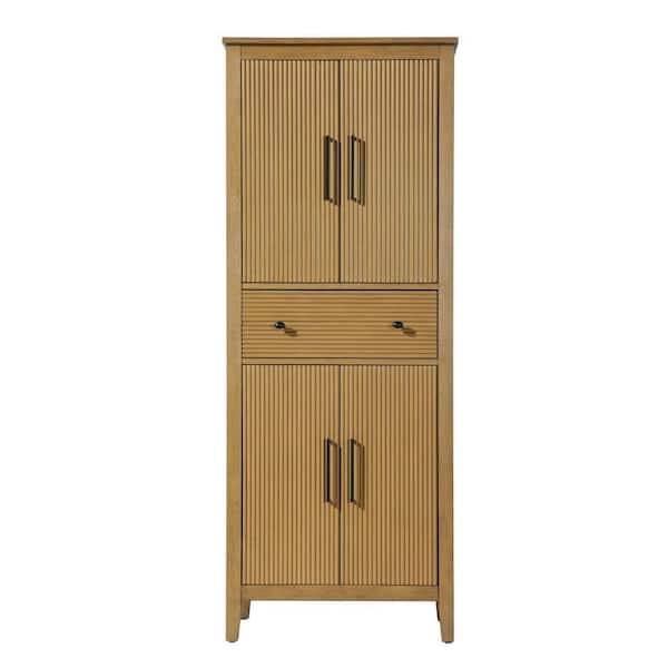 28 in. W x 18 in. D x 72 in. H Brown Freestanding Linen Cabinet in Honey Teak