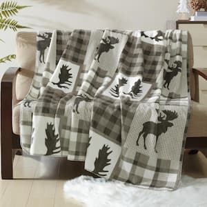 60 in. x 80 in. Oversized Taupe Moose Ultra Soft Throw Blanket
