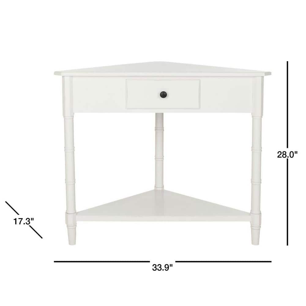 White Triangular Wood Corner Desk with Storage