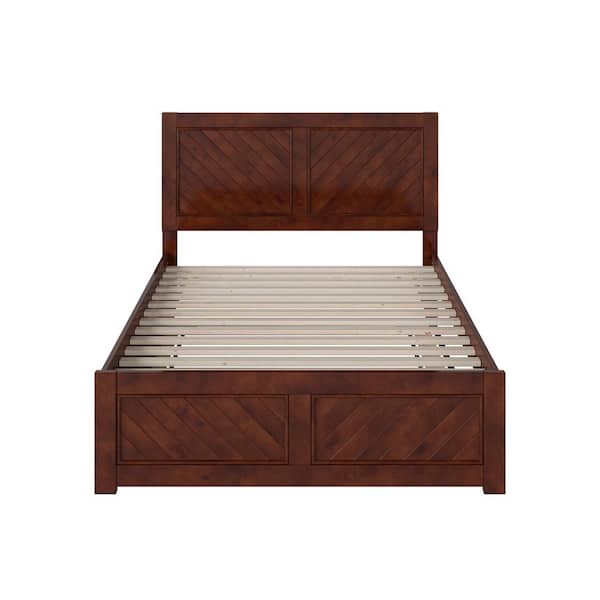 Canyon Walnut Brown Solid Wood Full Platform Bed Frame with Matching Footboard and Full Trundle