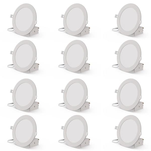 6 in. Canless 6000K Clear White 12W 1050LM Thin New Construction Integrated LED Recessed Light Kit, Wet Rated (12 Pack)