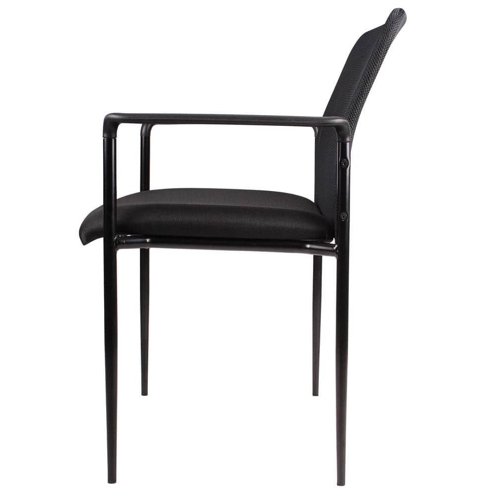 Sleek Black Mesh Guest Chair with Fixed Arms and Metal Frame