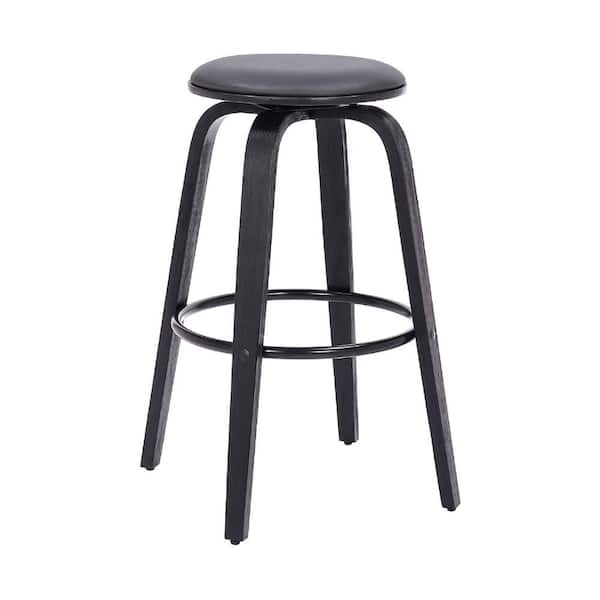 Benjara 24 in. Gray Backless Wooden Frame Bar Stool with Faux Leather Seat