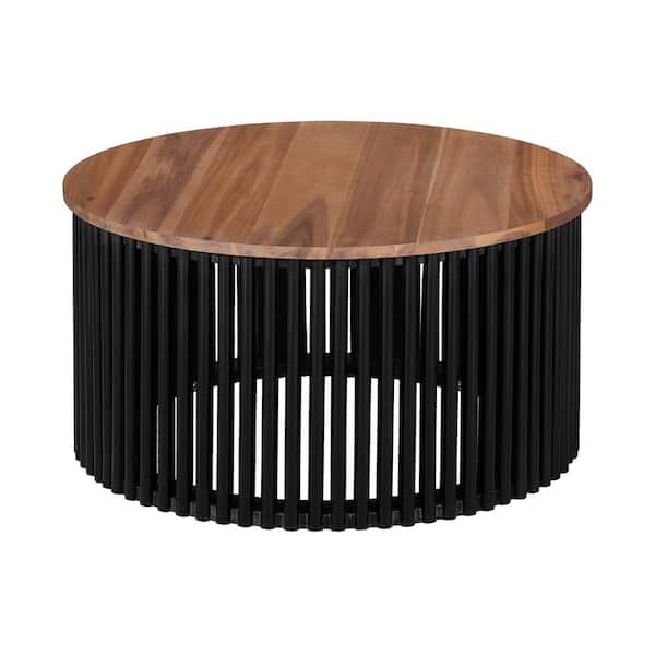 30" Brown Acacia Wood Round Outdoor Coffee Table