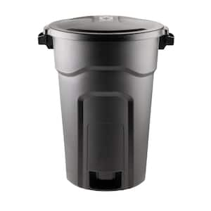 32 Gal. Black Outdoor Vented Trash Can with Domed Lid, Rounded Handles, and Reinforced Foothold