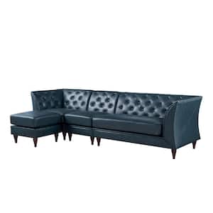 Danna BlueFaux Leather 4-Seater L-Shaped Modular Chesterfield Sectional Sofa
