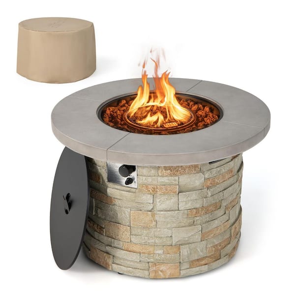 Costway 36 in. Round Propane Gas Fire Pit Table Faux Stone w/Lava Rock PVC cover