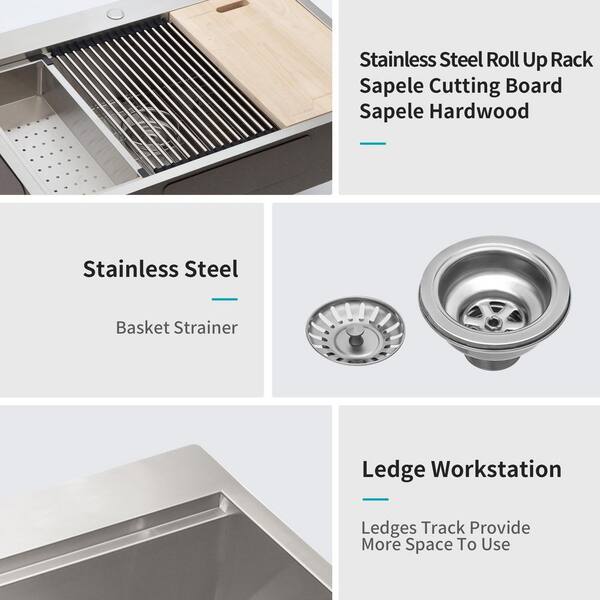 Qidian 30 in. Drop in Single Bowl 18-Gauge Brushed Nickel