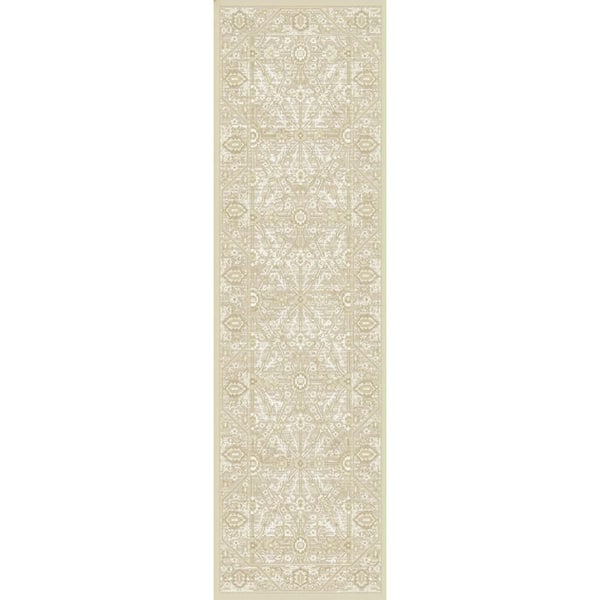 Dekor Cream Beige 2 ft. x 6 ft. Diamond Traditional Runner Area Rug