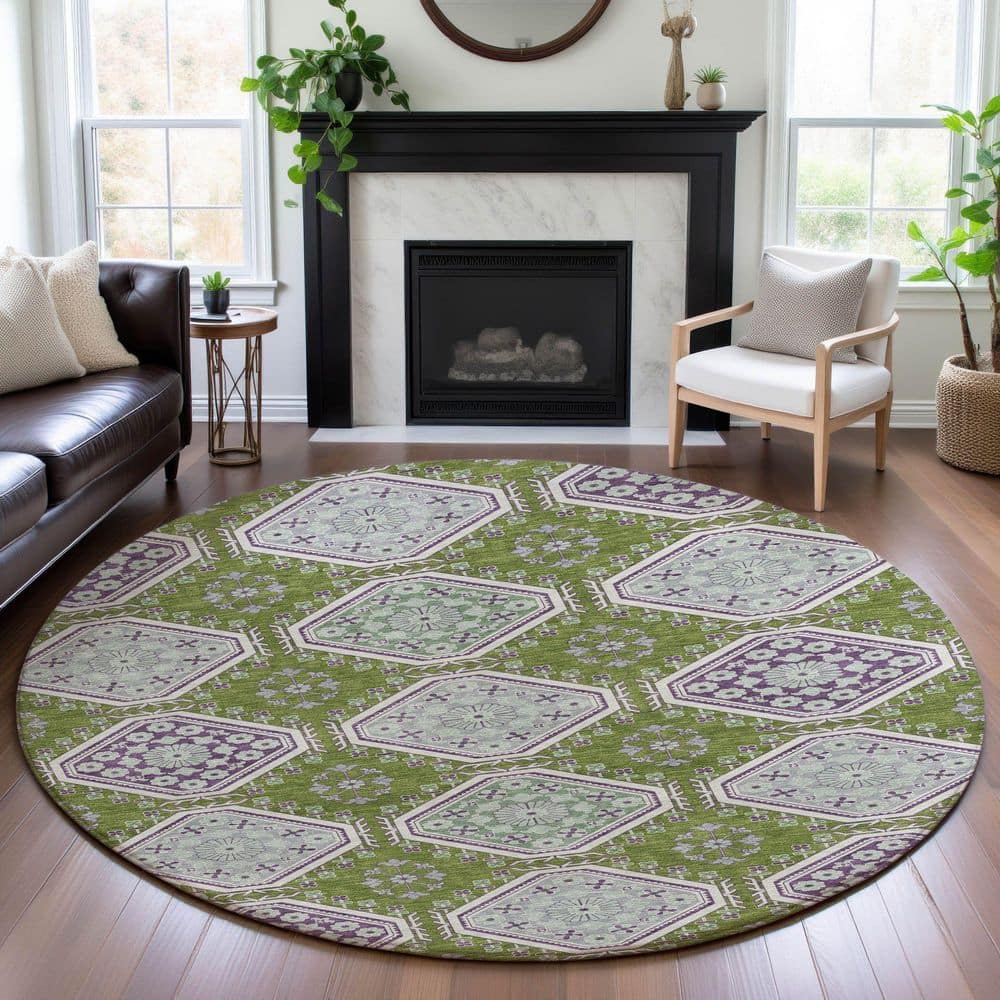Mayfield Premium Machine Washable Abstract AMF1442 Lime 8 ft. x 8 ft. Round Rug price history on PriceWatchPro