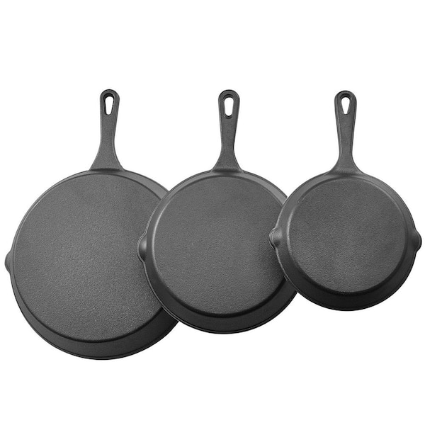 6/8/10 in. Cast Iron Skillet Set, 3-Pack in Black