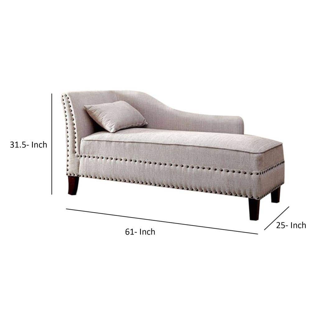 Elegant Beige Linen and Wood Chaise Lounge with Nailhead Accents