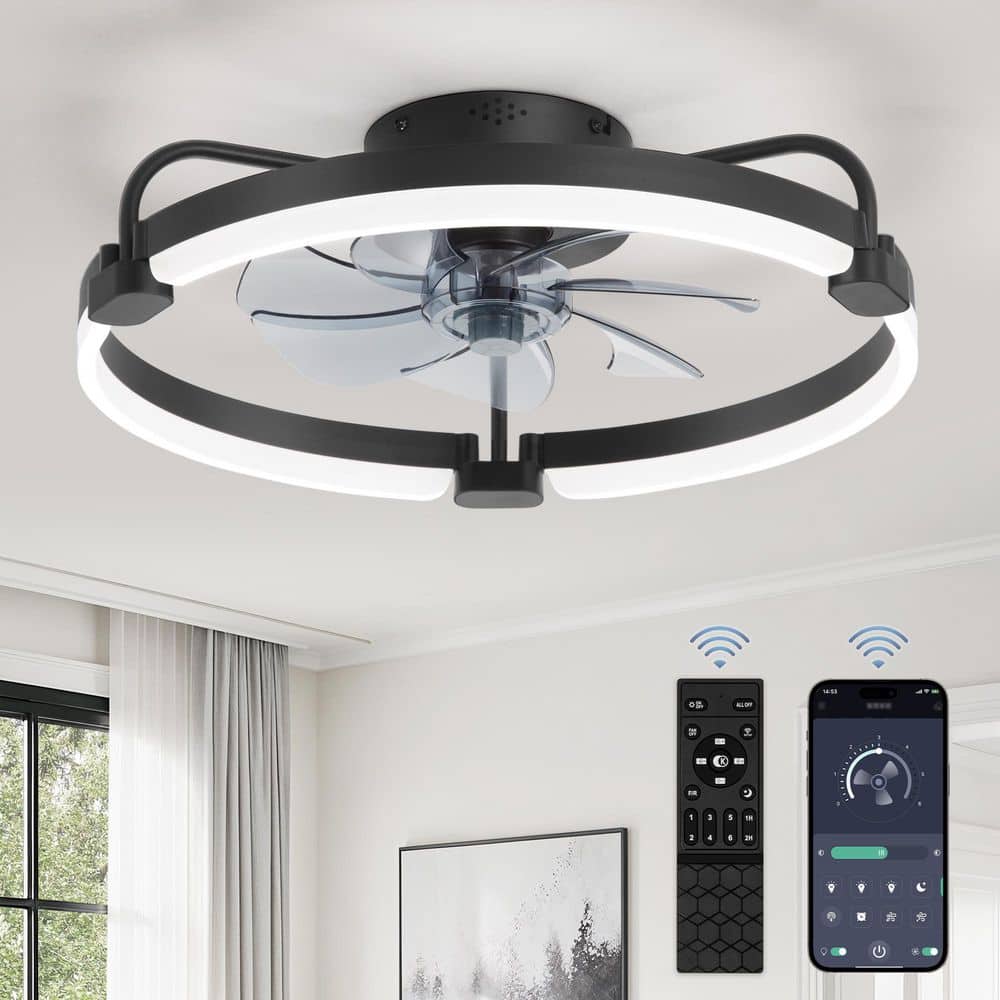 【SRL／NEIGHBORHOOD】 LIGHTING FAN 20 HINNIXY 20 in. Dimmable LED Smart Indoor Black Modern Flush