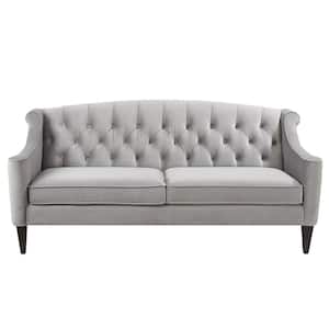 Ken 74 in. Opal Grey Velvet 3-Seater Modern Glam Sofa