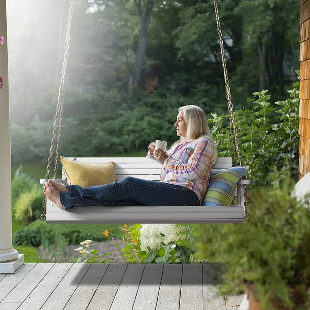 White Moisture-Proof Light Wood Outdoor Swing Chair
