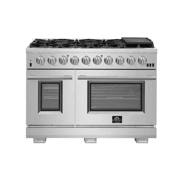 3 Pc-Capriasca 48 in. 8-Burner Gas Range, Rizzuto 60" Convertible Refrigerator, 48" Wall Range Hood in Stainless Steel