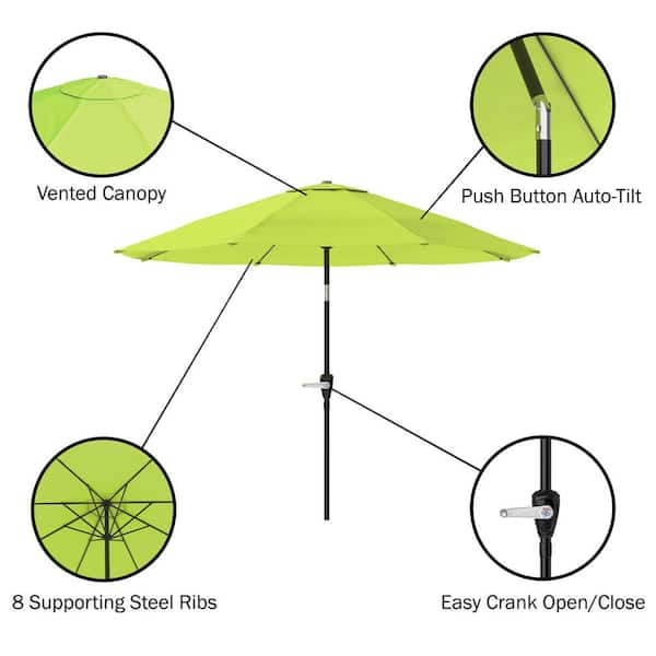 Pure Garden 10 ft. Aluminum Outdoor Patio Umbrella with Auto Tilt, Easy  Crank Lift in Lime Green M150064 - The Home Depot
