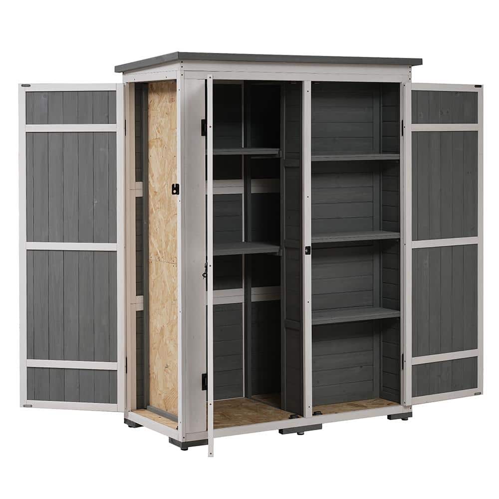 4 ft. W x 2 ft. D Gray Outdoor Wood Storage Shed, Tool Cabinet with 4 Doors