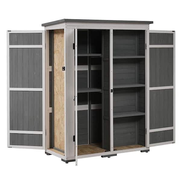 BTMWAY 4 ft. W x 2 ft. D Gray Outdoor Wood Storage Shed, Tool Cabinet with 4 Doors and Multiple-tier Shelves (8 sq. ft.)