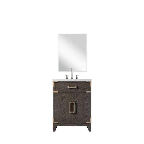Fossa 24 in. W x 18 in. D Brown Oak Single Bath Vanity with Acrylic Top, 18 in. Mirror and Faucet Set