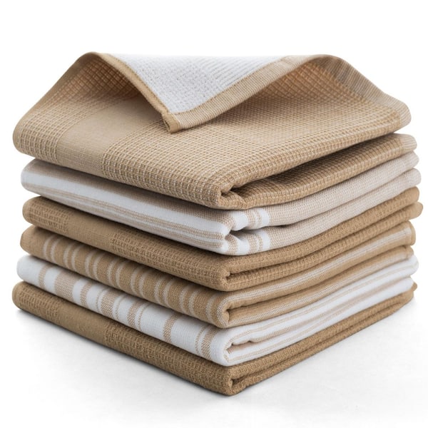LDC 6-Piece Kitchen Towels Set 16 x 26-Soft, and Durable 100% Cotton Terry-Perfect for Cleaning, Drying (Khaki)