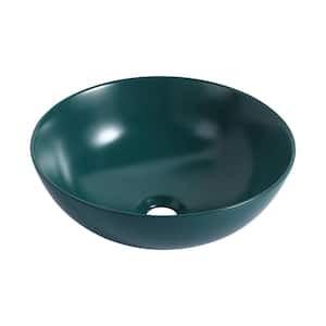 16.1 in. W Ceramic Countertop Art Wash Basin Round Bowl Shaped Vessel Sink in Green