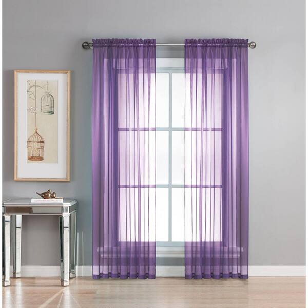 Window Elements Sheer Diamond Sheer 56 in. W x 84 in. L Rod Pocket Extra Wide Curtain Panel in Purple