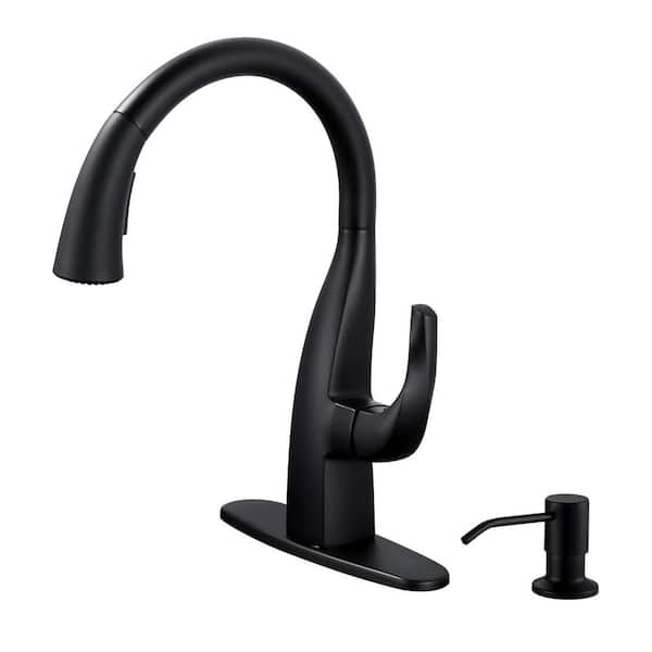 Single Handle Pull Down Sprayer Kitchen Faucet with Soap Dispenser in Matte Black