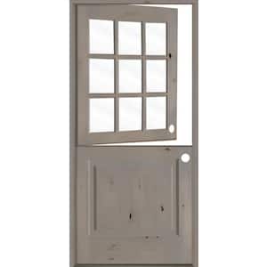 32 in. x 80 in. Farmhouse Knotty Alder Left-Hand/Inswing 9 Lite Clear Glass Grey Stain Dutch Wood Prehung Front Door