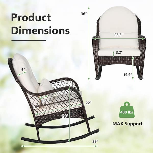 Costway Wicker Outdoor Rocking Chair with Off White Seat Back