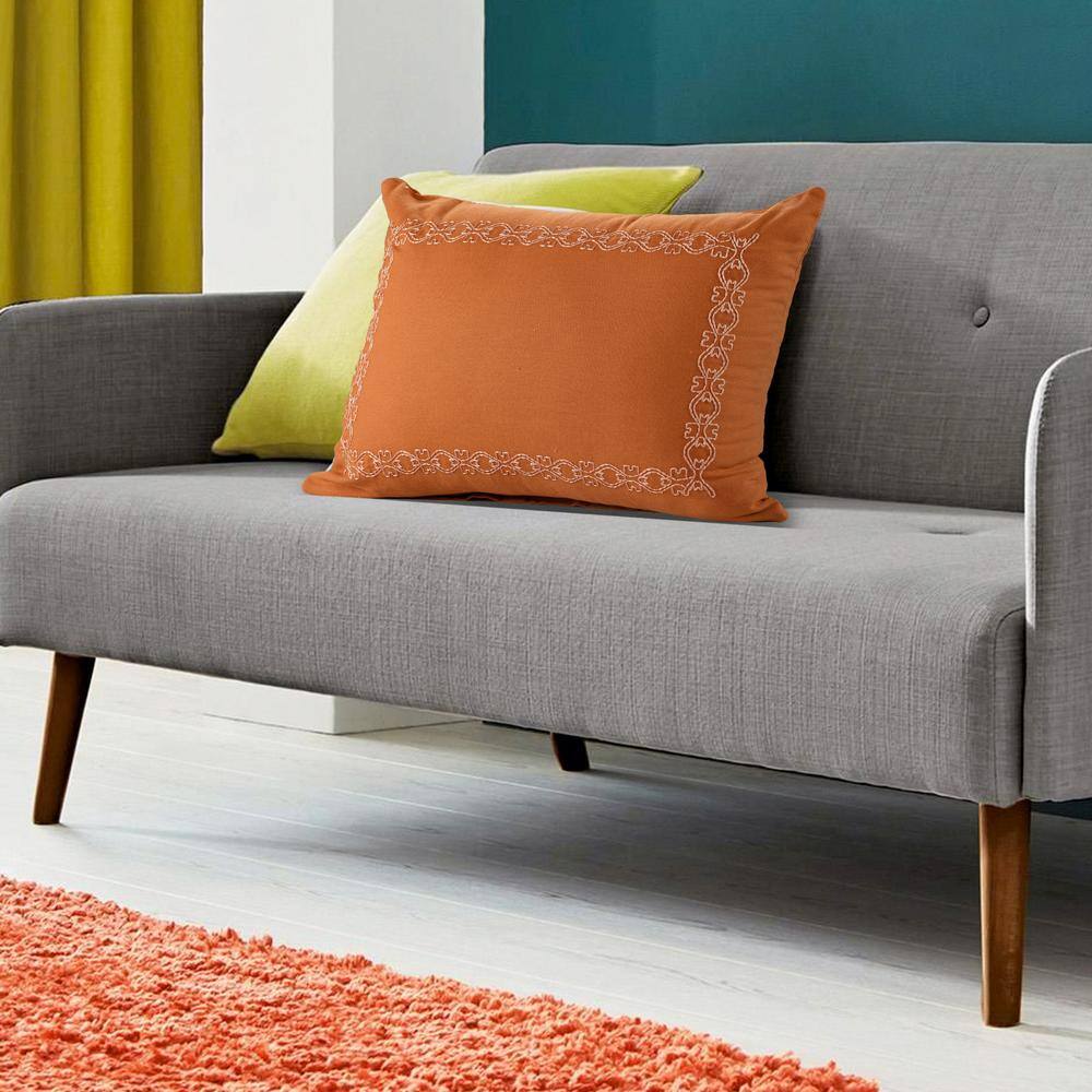 Sunniva Cinnamon Embroidered Cotton Rectangle Throw Pillow