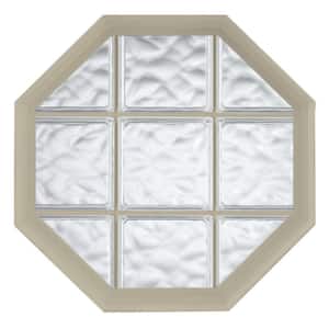 26 in. x 34 in. Acryilc Block Fixed Octagon Geometric Vinyl Window in Tan - Wave Block
