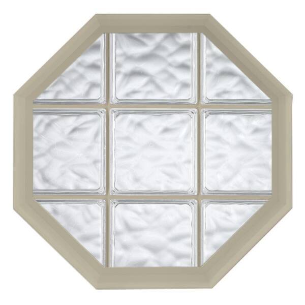 Hy-Lite 26 in. x 34 in. Acryilc Block Fixed Octagon Geometric Vinyl Window in Tan - Wave Block