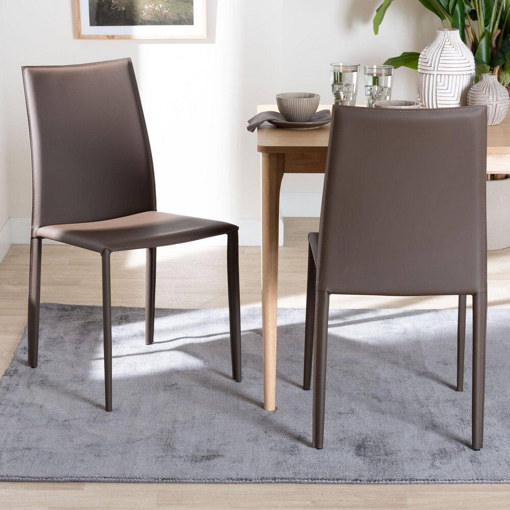 Taupe Faux Leather Upholstered Parsons Dining Chair Set