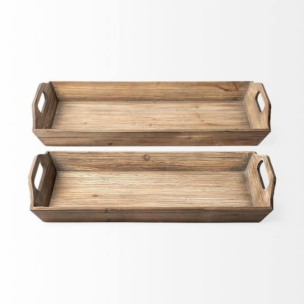 HomeRoots Brown Rectangle Wood 24.8 in. Decorative Tray Set of 2