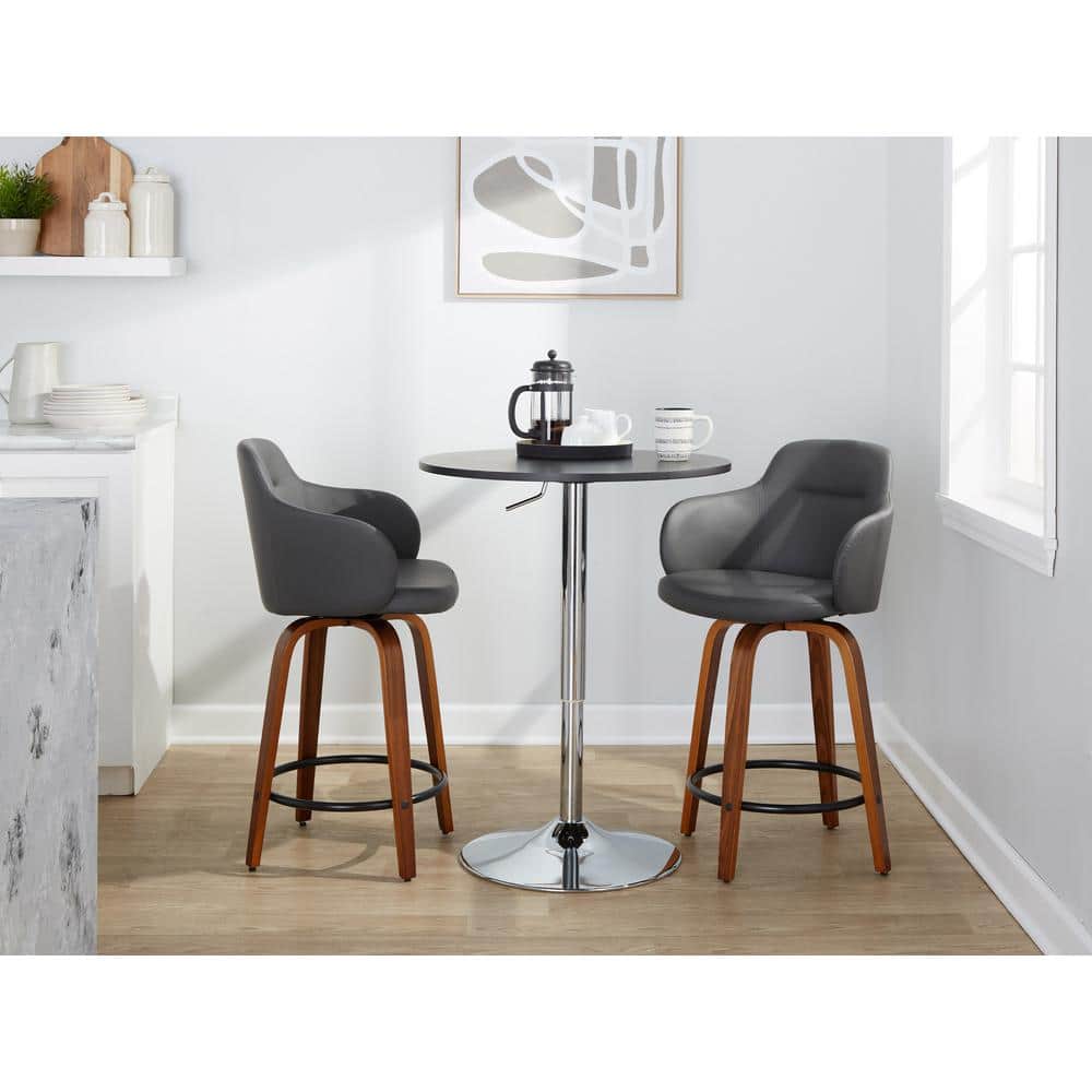 Lumisource Boyne 24 in. Grey Faux Leather, Walnut Wood and Black Metal ...