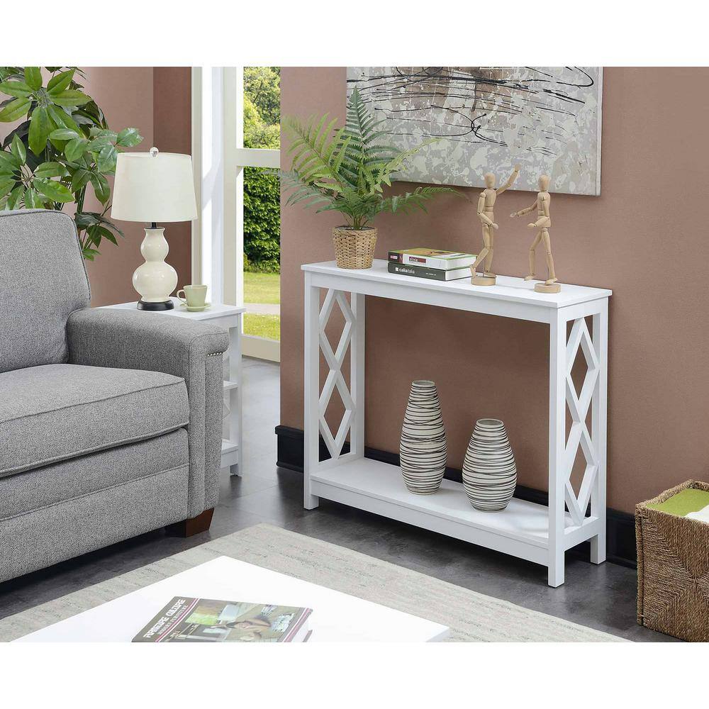 White Diamond Cut-Out Wood Console Table with Storage