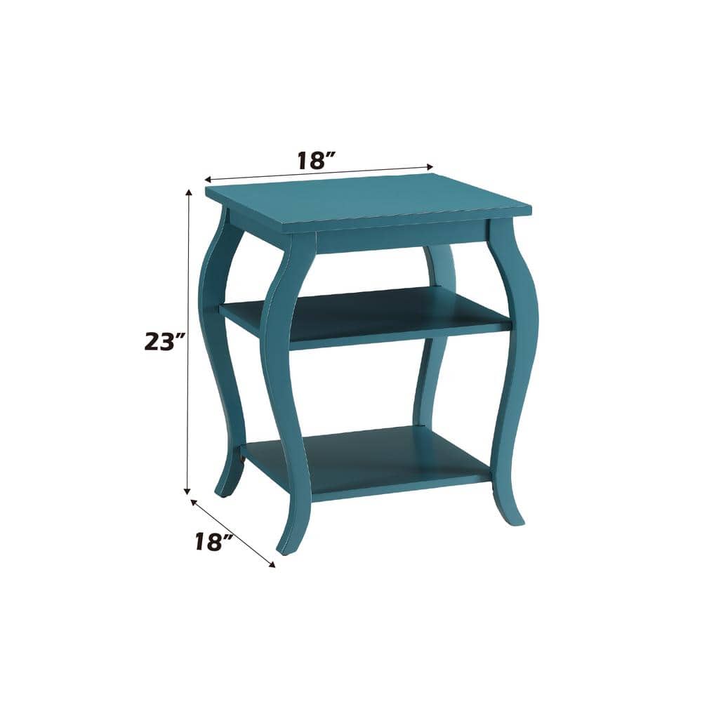 Becci Teal Wood Dual-Facing End Table with Open Storage